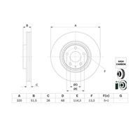 Disco freno BOSCH 0 986 479 H02 anteriore, ventilato, altamente carbonizzato, 1 Pezzo