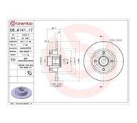 Disco freno BREMBO 08A14117 posteriore, pieno, 1 Pezzo