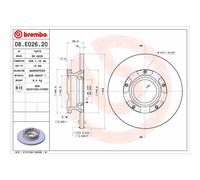 Disco freno BREMBO 08.E026.20 posteriore, pieno, 1 Pezzo