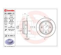 Disco freno BREMBO 08A86921 posteriore, pieno, 1 Pezzo