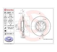 Disco Freno Brembo 09.C825.11 Prime Line - Uv Coated per Citroën Opel Peugeot