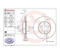 Disco Freno Brembo 09.D211.11 Prime Line - Uv Coated per VW Assale Anteriore