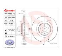 Disco freno BREMBO 09B03911 anteriore, ventilato, altamente carbonizzato, 1 Pezzo