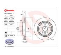 Disco freno BREMBO 09D39311 posteriore, ventilato, altamente carbonizzato, 1 Pezzo