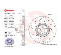Disco freno BREMBO 09D48143 anteriore, ventilato, altamente carbonizzato, 1 Pezzo