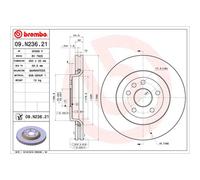 Disco freno BREMBO 09N23621 anteriore, ventilato, 1 Pezzo