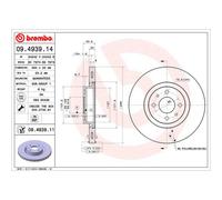 Disco freno BREMBO 9493911 anteriore, ventilato, 1 Pezzo
