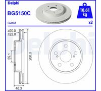 Disco freno DELPHI BG5150C anteriore, ventilato, 2 Pezzo