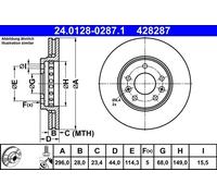 Disco freno ATE 24.0128-0287.1 anteriore, ventilato, altamente carbonizzato, 1 pezzo