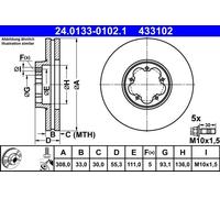 Disco freno ATE 24.0133-0102.1 anteriore, ventilato, altamente carbonizzato, 1 Pezzo