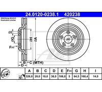 Disco freno ATE 24.0120-0238.1 posteriore, ventilato, altamente carbonizzato, 1 Pezzo