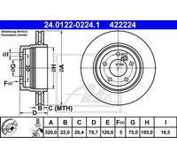 ATE Disco freno 24.0122-0224.1 posteriore, ventilato, altamente carbonizzato, 1 pezzo
