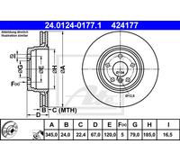 ATE Disco freno ventilato 24.0124-0177.1 per BMW Serie 7 posteriore