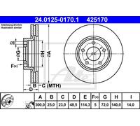 ATE Disco freno 24.0125-0170.1 anteriore ventilato altamente carbonizzato 1 pezzo