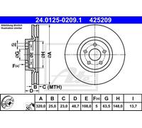 Disco freno (per unità) ATE 24.0125-0209.1 per FORD KUGA 2.0 TDCi