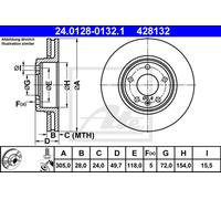 Disco freno ATE 24.0128-0132.1 anteriore, ventilato, altamente carbonizzato, 1 Pezzo