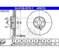 ATE Disco freno 24.0128-0210.1 anteriore ventilato altamente carbonizzato 1 pezzo
