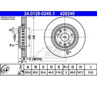 Disco freno ATE 24.0128-0245.1 anteriore, ventilato, altamente carbonizzato, 1 pezzo