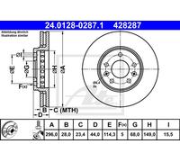 ATE Disco freno 24.0128-0287.1 anteriore ventilato altamente carbonizzato 1 pezzo