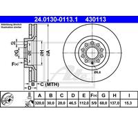 Disco freno ATE 24.0130-0113.1 anteriore, ventilato, altamente carbonizzato, 1 Pezzo