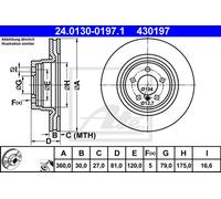 ATE Disco freno 24.0130-0197.1 – anteriore, ventilato, 1 pezzo