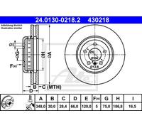 Disco freno ATE 24.0130-0218.2 anteriore, ventilato, altamente carbonizzato, 1 pezzo