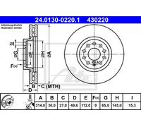 Disco freno ATE 24.0130-0220.1 anteriore, ventilato, altamente carbonizzato, 1 Pezzo