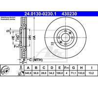 ATE Disco freno 24.0130-0230.1 anteriore ventilato altamente carbonizzato 1 pezzo