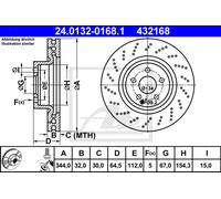 Disco freno ATE 24.0132-0168.1 anteriore, ventilato, altamente carbonizzato, 1 Pezzo