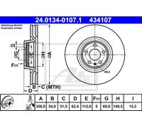 Disco freno ATE 24.0134-0107.1 anteriore, ventilato, altamente carbonizzato, 1 Pezzo
