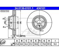 ATE Disco freno 24.0136-0101.1 anteriore ventilato per BMW 7