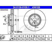 ATE disco freno 24.0136-0109.1 ventilato diametro 365 spessore 36 mm 5 fori