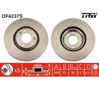 TRW Disco freno anteriore ventilato DF4237S per Peugeot 607 (9D/9U)