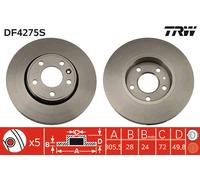 Disco freno (per unità) TRW DF4275S per RENAULT TRAFIC