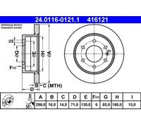 ATE disco freno 24.0116-0121.1 pieno diametro 298 spessore 16 mm 6 fori