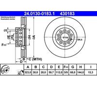 Disco freno ATE 24.0130-0183.1 posteriore, ventilato, altamente carbonizzato, 1 pezzo