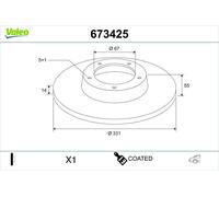 VALEO 673425 Disco freno