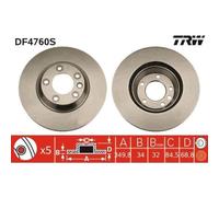 Disco Freno Trw DF4760S Trw Single per Seat VW Audi Porsche Assale Anteriore Dx