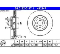 ATE disco freno 24.0122-0147.1 ventilato diametro 284 spessore 22 mm 4 fori