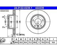 ATE disco freno 24.0122-0239.1 ventilato diametro 284 spessore 22 mm 5 fori