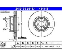 ATE Disco freno 24.0134-0118.1 ventilato anteriore per Land Rover Range Rover IV
