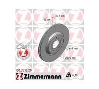 2x Disco freno con ventilazione esterna 100.3316.20 ZIMMERMANN per AUDI A4 B6