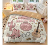 Disco Howdy - Set di biancheria da letto con copripiumino e palla da discoteca, motivo teschio cowboy, stile western, stile western, con stivali da cowboy e palla da discoteca, in morbida microfibra