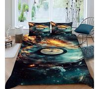 Disco in vinile cosmico Set Di Biancheria Da Letto Per 3 Pezzi Con Stampa 3D Theme Copripiumino Con 2 Federe Con Federe in Microfibra Ultra Morbida King(220x240cm)