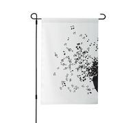 Disco in vinile strappato e note musicali che volano nell'aria,Bandiera da giardino per esterni e interni, stendardo decorativo bifacciale 30x45 cm