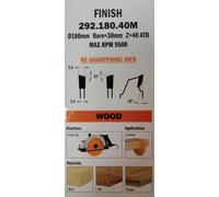 DISCO LAMA CIRCOLARE TAGLIO TRAVERSO VENA LEGNO Ø MM. 180 FORO 30 DENTI 40 CMT