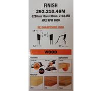 DISCO LAMA CIRCOLARE TAGLIO TRAVERSO VENA LEGNO Ø MM. 210 FORO 30 DENTI 48 CMT