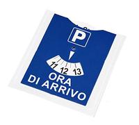 Disco Orario Parcheggio Ora di Arrivo in Cartoncino 77x100 mm con Tasca Adesiva in PVC Trasparente