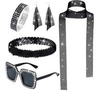 Disco Outfit Donna 5pcs, 80s Disco Outfit Paillette Sciarpa Orecchini, Occhiali da Sole Bracciale E Fascia Accessori Anni 80 70s 80s Disco Theme Party (Nero)