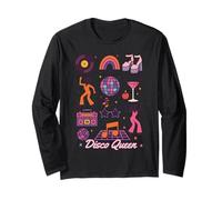 Disco Queen Party Women Girls Funk Music Disco Dancing Retro Maglia a Manica